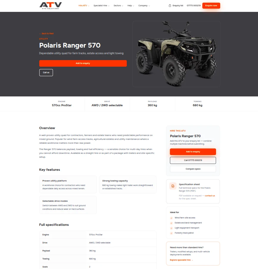 ATV Site Solutions website designed by Laraworks