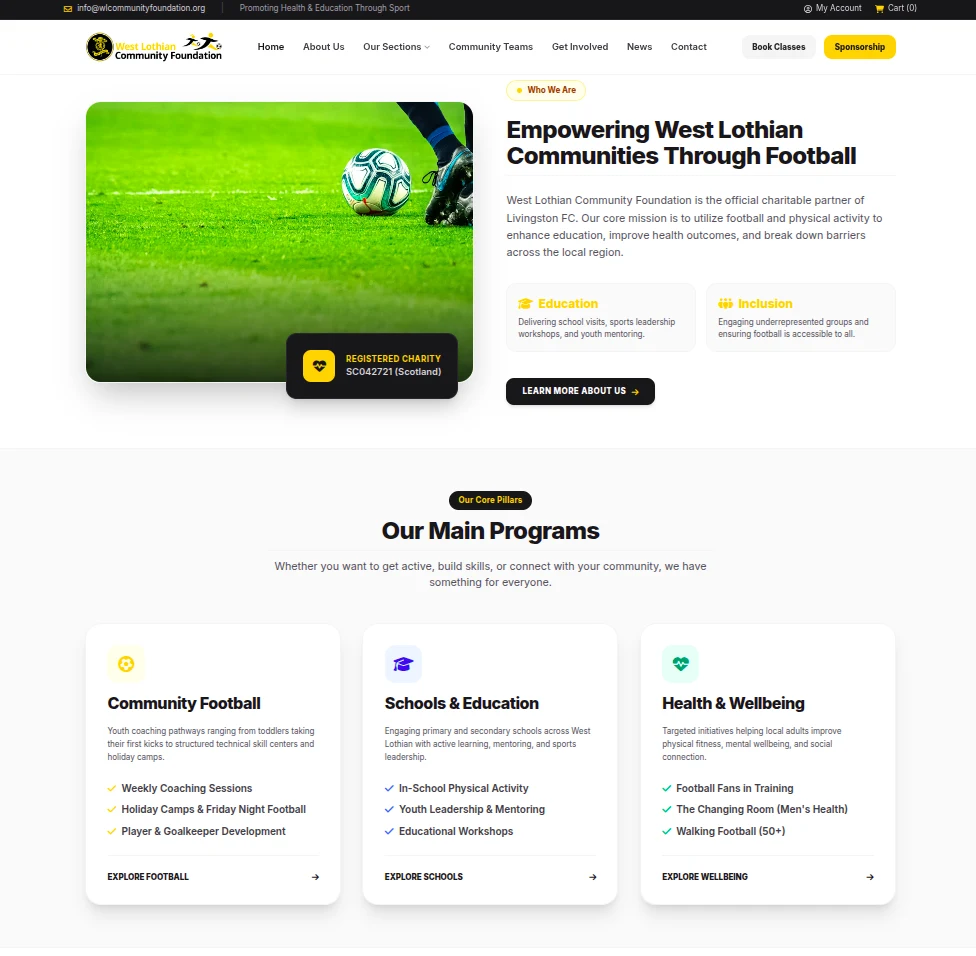 West Lothian Community Foundation website designed by Laraworks
