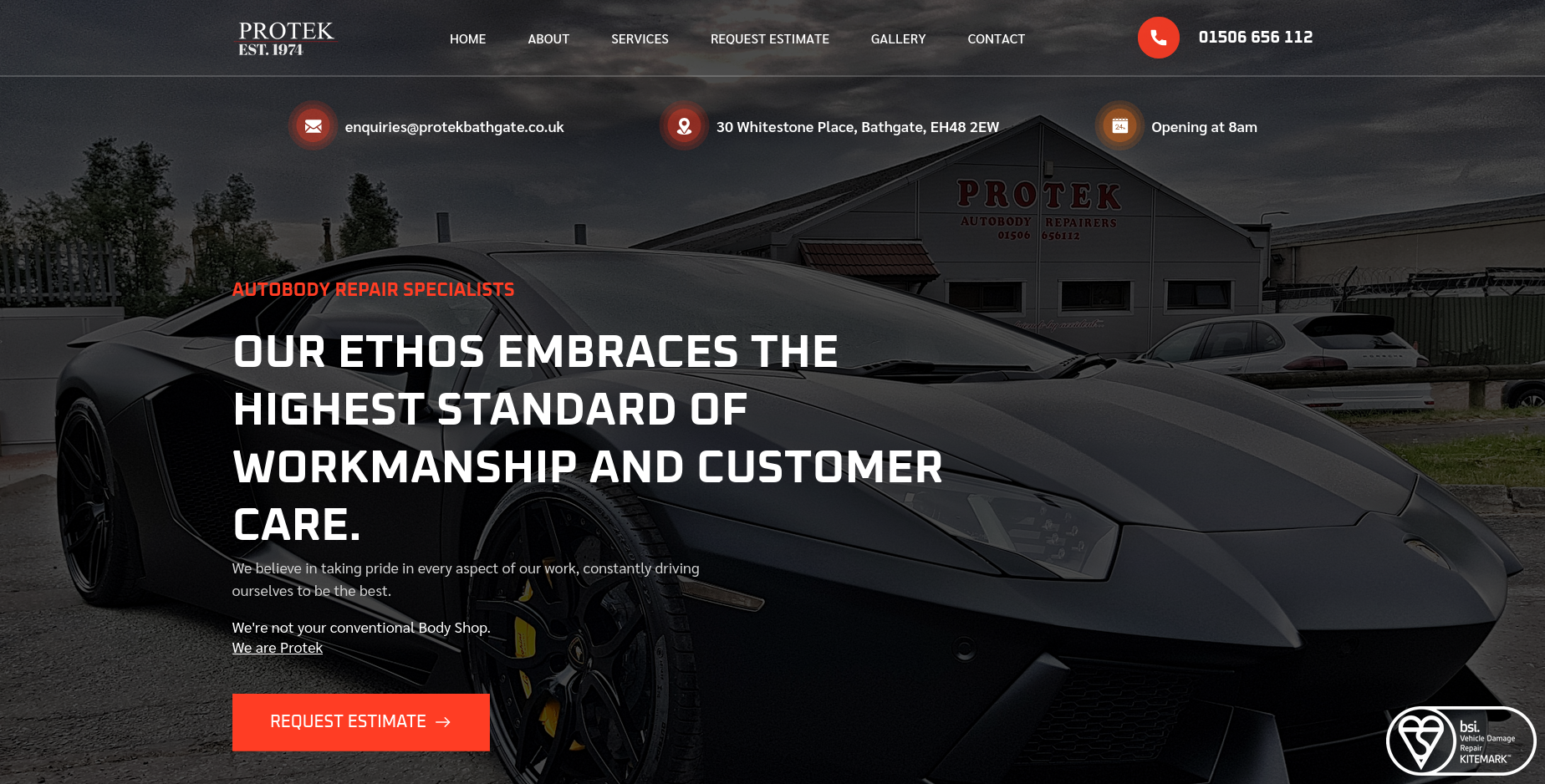 Protek Bathgate, screenshot of their desktop website, our case study