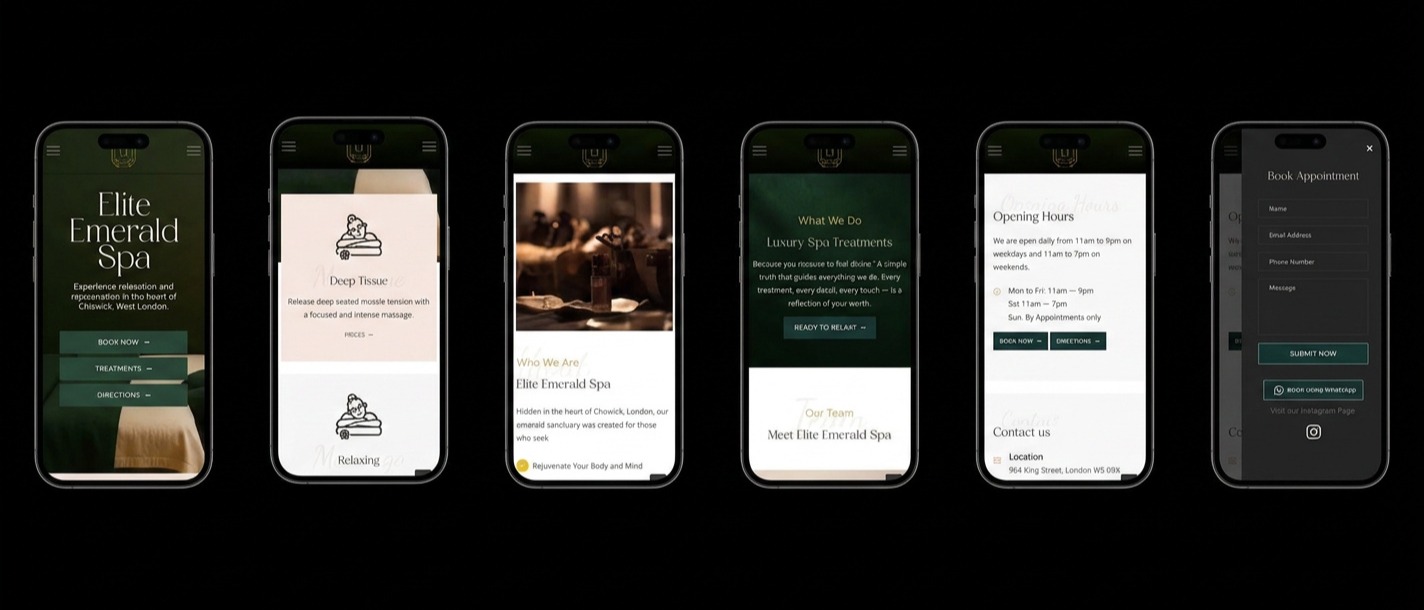 Elite Emerald Spa - Their website displayed on multiple mobile screens, our case study