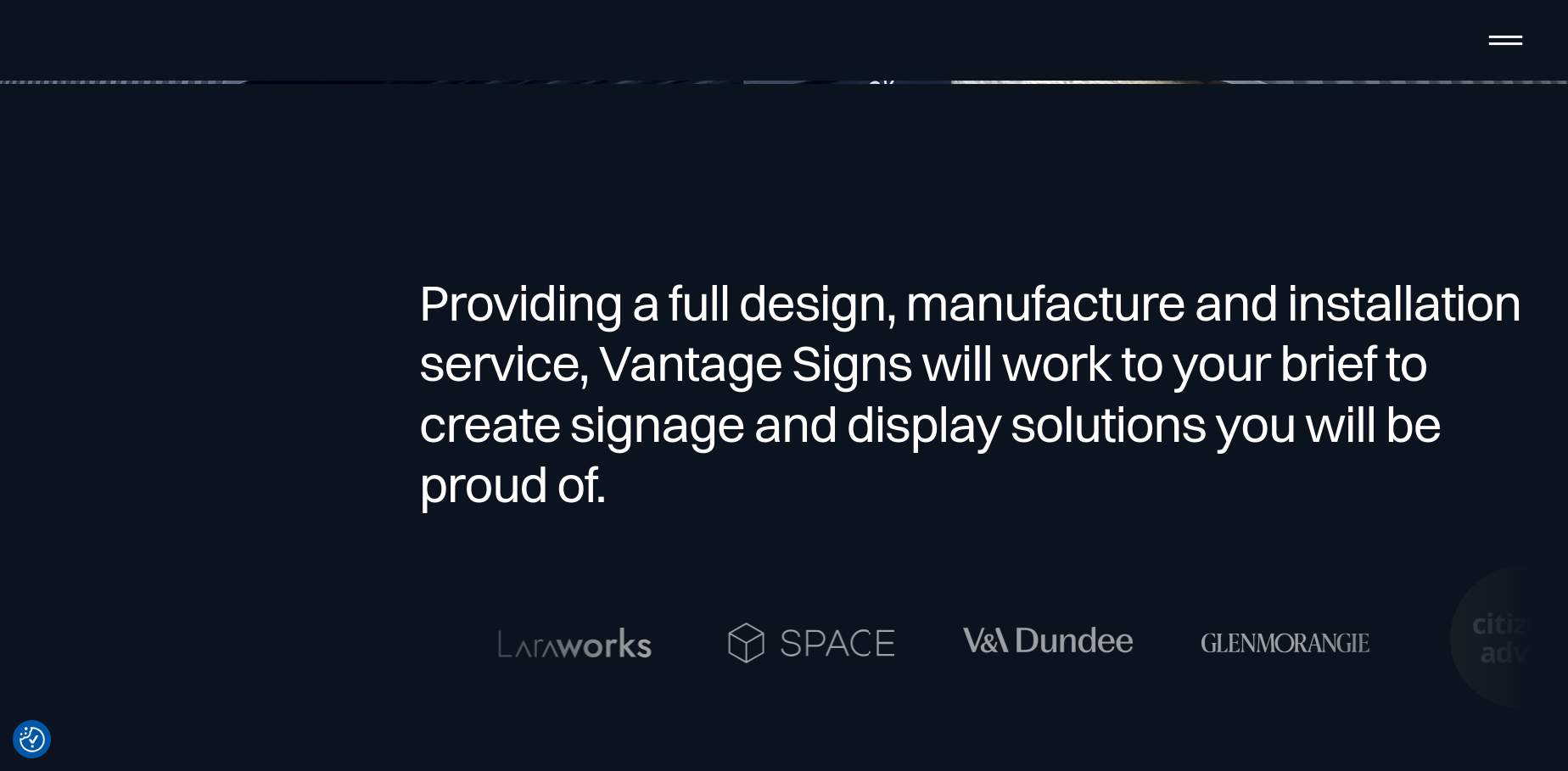 Screenshot of Vantage Signs website, our case study